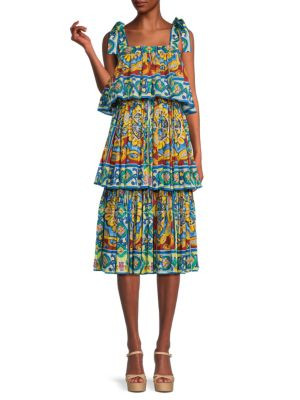 Dolce&Gabbana Tiered Floral A Line Midi Dress on SALE | Saks OFF 5TH | Saks Fifth Avenue OFF 5TH