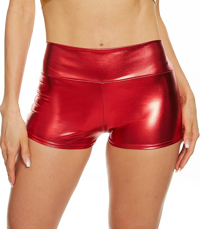 Vinaderhom Women's Metallic Rave Booty Shorts Shiny High Waisted Shorts Dance Festival Bottoms | Amazon (US)