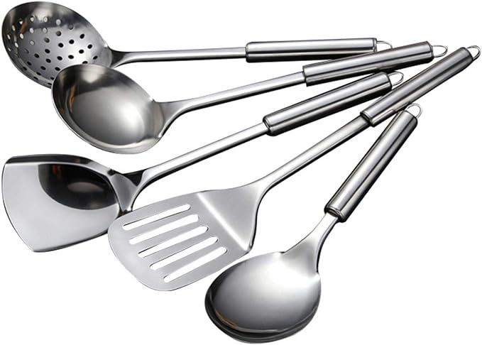 5 Pcs Stainless Steel Cooking Utensils Set Heat Resistant Kitchen Gadgets Utensil Set Includes Sl... | Amazon (US)