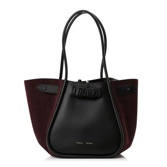 Calfskin Suede Ruched Tote Black Chocolate Plum | FASHIONPHILE (US)