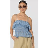 ASTR the Label | Carmelitha Smocked Ruffle Peplum Top in Navy floral gingham | Size M | ASTR The Label (US)