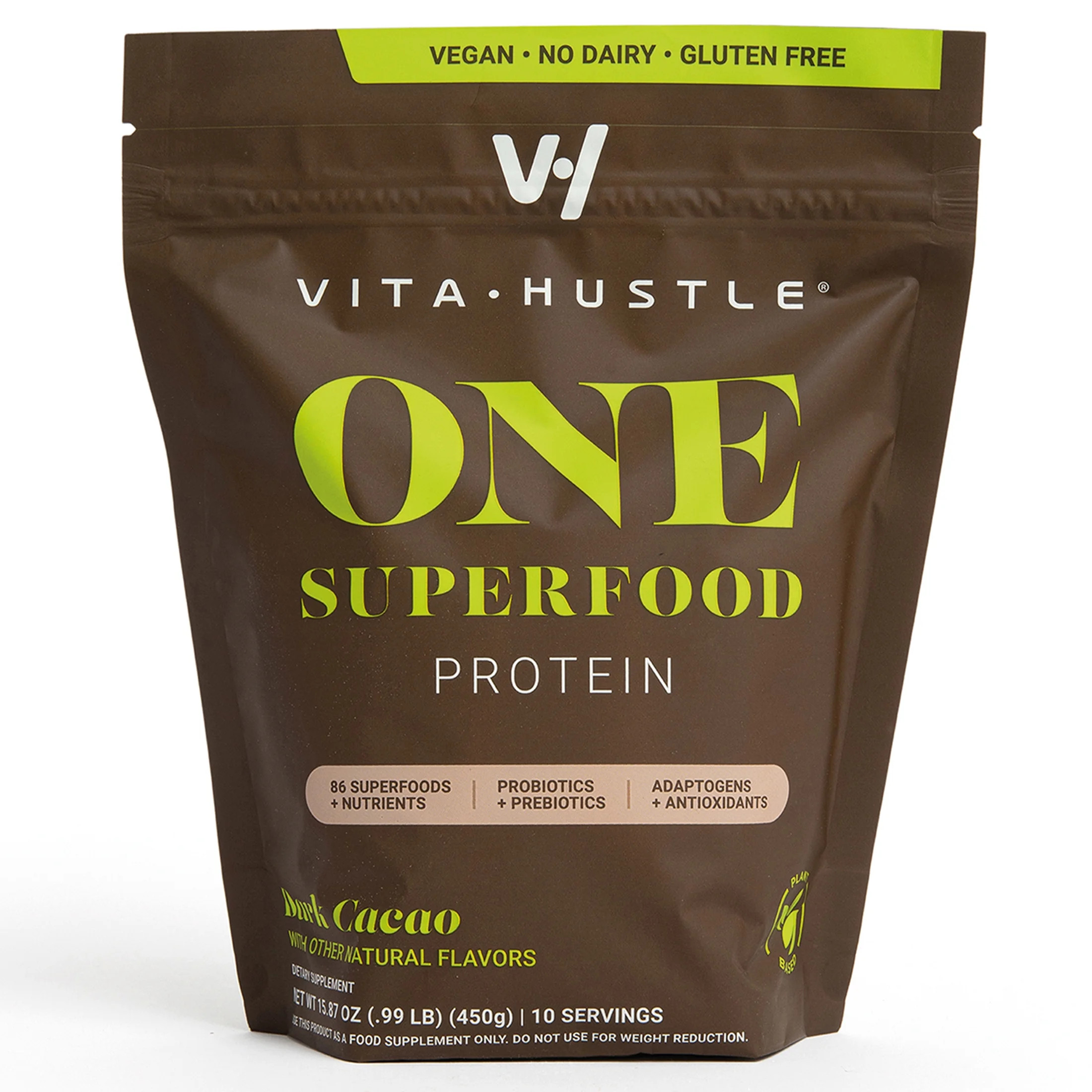 VitaHustle One Superfood Vegan Protein Powder, Chocolate Cacao, 20g Protein, 10 Servings | Walmart (US)