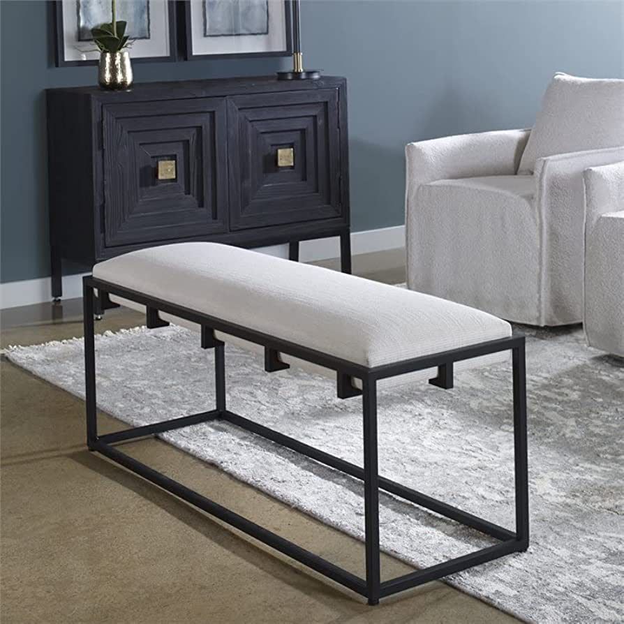 Uttermost Paradox Black Iron and White Fabric Bench | Amazon (US)