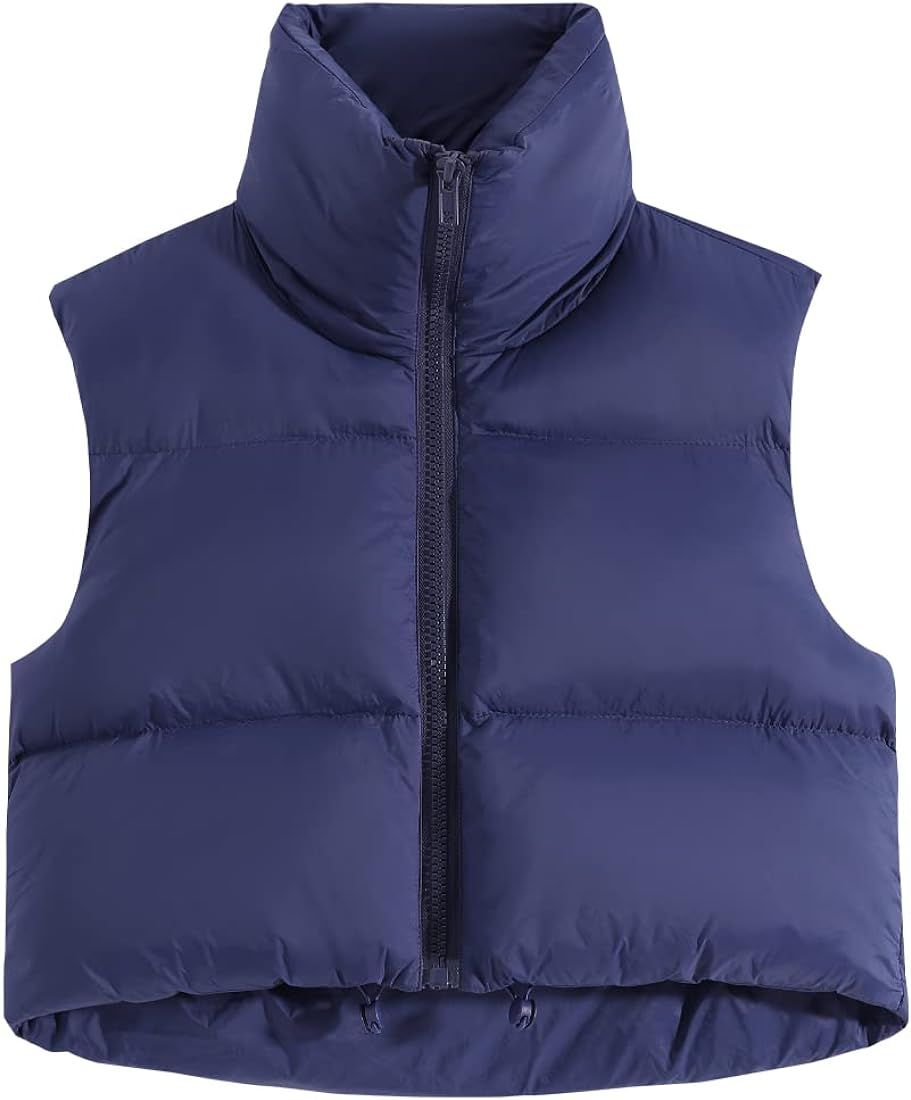 Fuinloth Women's Padded Vest, High Stand Collar Lightweight Zip Crop Puffer Gilet | Amazon (US)