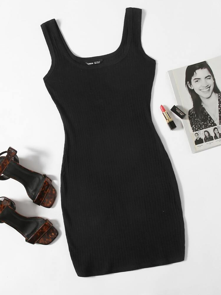 SHEIN Rib-knit Solid Bodycon Dress | SHEIN