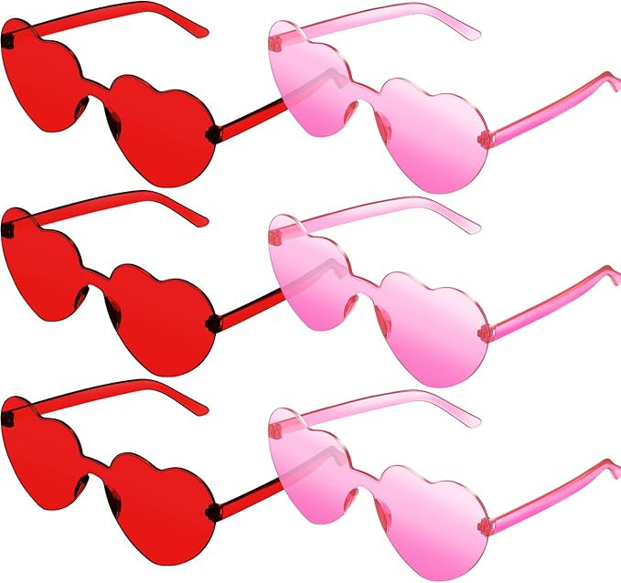 6 Pairs Heart Shaped Sunglasses Trendy Transparent Candy Color Rimless Eyewear Heart Shaped Frame... | Amazon (US)