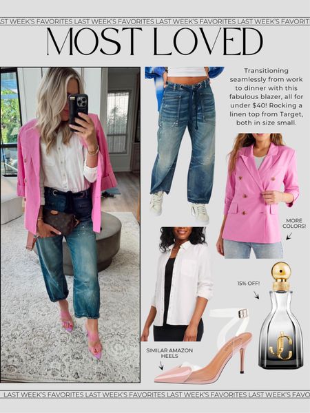 Best sellers: Blazer & moxie FP jeans!
Such a good blazer and under $40! 
Linen top from Target! Wearing smalls. Jeans are TTS. 

Summer outfit. Affordable fashion. Pink. Summer style. Baggy jeans.

#LTKFindsUnder50 #LTKSaleAlert #LTKStyleTip