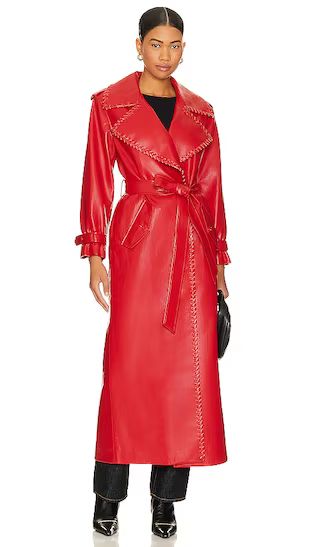 Nevada Faux Leather Trench in Perfect Ruby | Revolve Clothing (Global)