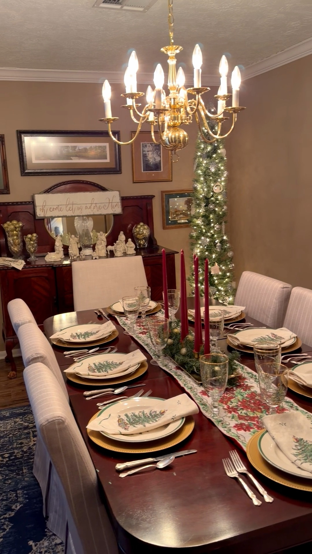 My parents house at Christmas 😍🎄
..........
Traditional Christmas decor Ralph Lauren Christmas red candles brass candlesticks gold candlesticks spode plates Spode Christmas plates Spode Christmas tree plates Christmas table settings Christmas decor Christmas table centerpiece nativity pencil trees Christmas dining room Christmas decor Christmas glass Christmas tablecloth

#LTKOver40 #LTKHoliday #LTKHome