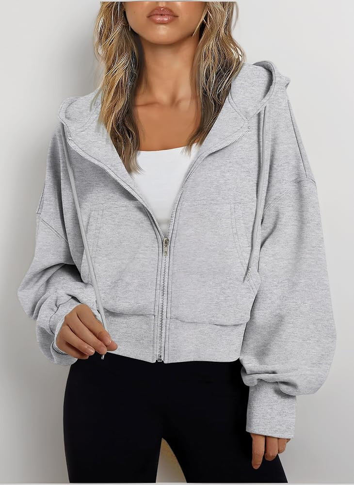 Jhsnjnr Womens Zip Up Hoodie Drawstring Long Sleeve Sweatshirt with Pockets Lightweight Hooded Cr... | Amazon (UK)