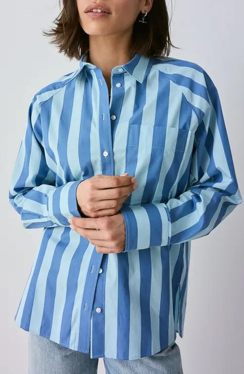NEXT Stripe Oversize Button-Up Shirt in Blue at Nordstrom, Size 8 Us | Nordstrom