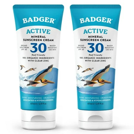 Badger SPF 30 Active Mineral Sunscreen Cream (2 Pack) - Reef-Friendly Broad-Spectrum Water-Resistant | Walmart (US)
