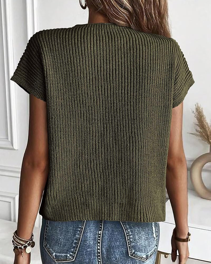 KIRUNDO Summer Fall Short Sleeve Sweater for Women 2025 Casual Sweater Vest Cotton Knit Pullover ... | Amazon (US)