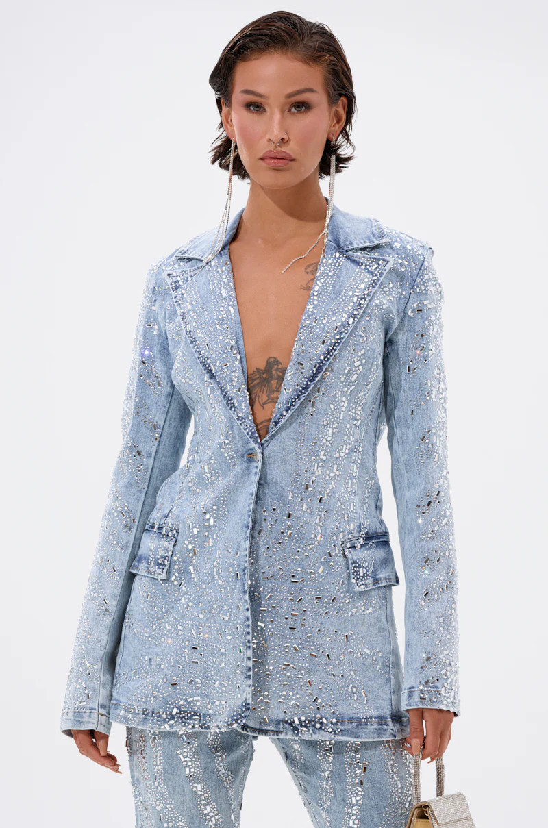 AKIRA Diamonds Dancing Denim Blazer | Size Medium | AKIRA