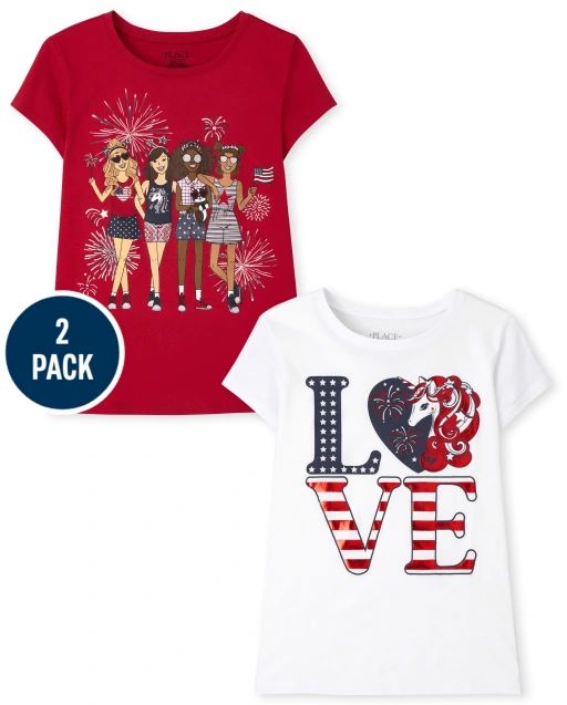 Girls Short Sleeve Americana Graphic Tee 2-Pack | The Children's Place  - MULTI CLR | The Children's Place