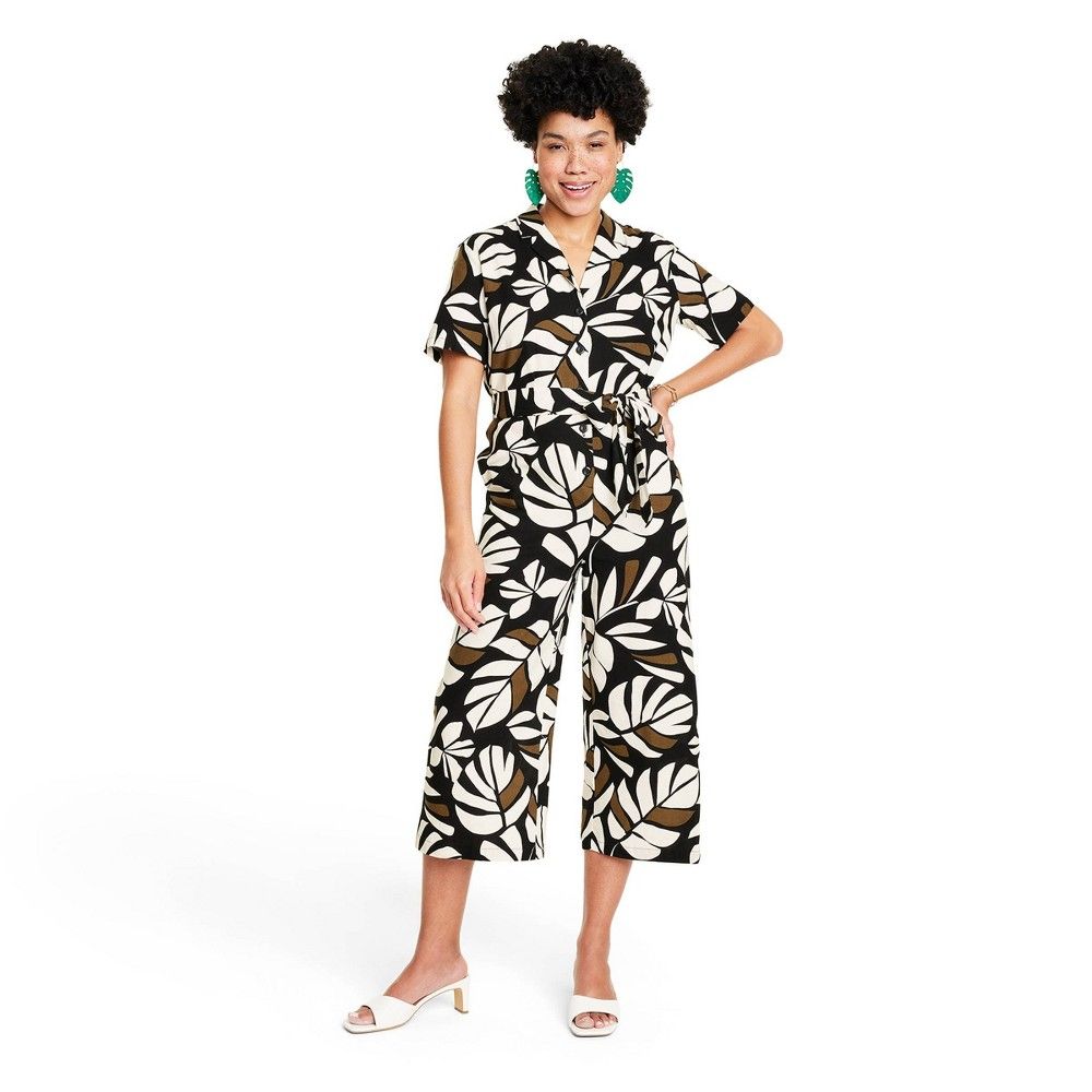 Women's Neutral Botanical Print Tie-Front Jumpsuit - Tabitha Brown for Target Brown/Black XS | Target