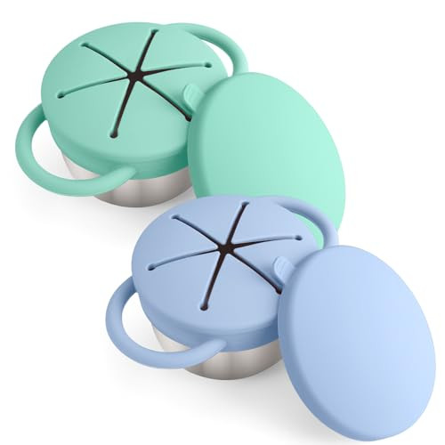 Mity rain 2-Pack Stainless Steel Snack Containers for Kids with Spill-Proof Silicone Lids & Handles - 3-in-1 Baby Snack Cups, No-Spill Toddler Snack Box, Perfect for On-the-Go Healthy Eating | Amazon (US)