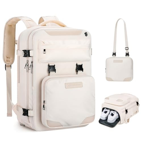Maelstrom Travel Backpack for Women Men,35L Laptop Backpack Fits 17-Inch Laptop,Waterproof Carry On Backpack for Airplanes with Detachable Crossbody Bag&Shoe Compartment,Beige, Large | Amazon (US)