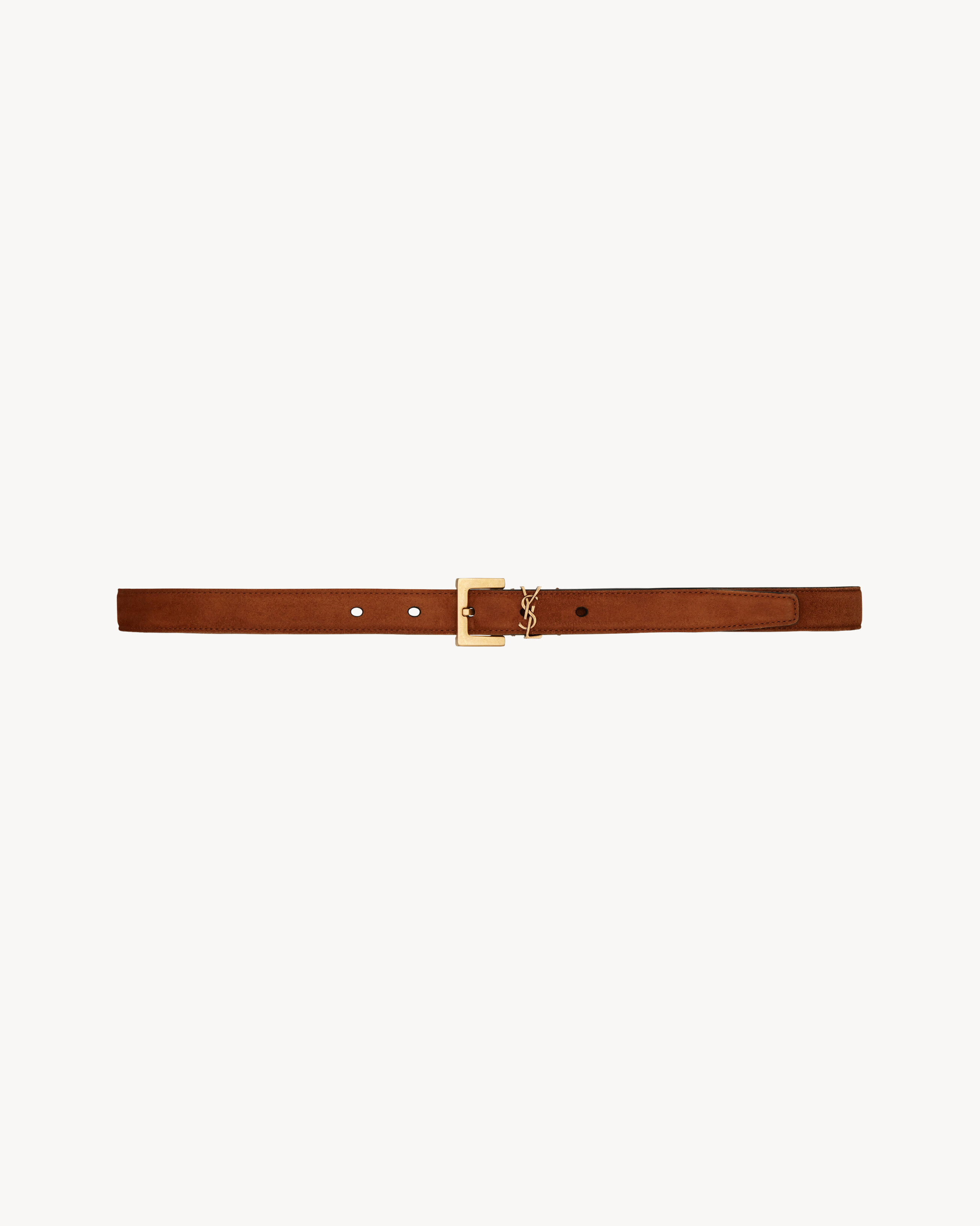 Saint Laurent Cassandre Thin Belt With Square Buckle In Suede - Amber - Women - 70 | Saint Laurent Inc. (Global)