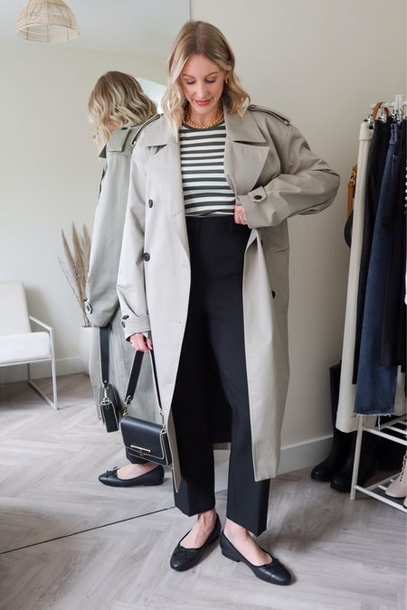 Frankie shop oversize trench coat - black trousers - Breton stripe top - ballet flats - workwear - smart/casual - office outfit  #trenchcoat #blacktrousers #workwear #balletpumps #officeouttit 

#LTKworkwear #LTKSeasonal #LTKstyletip