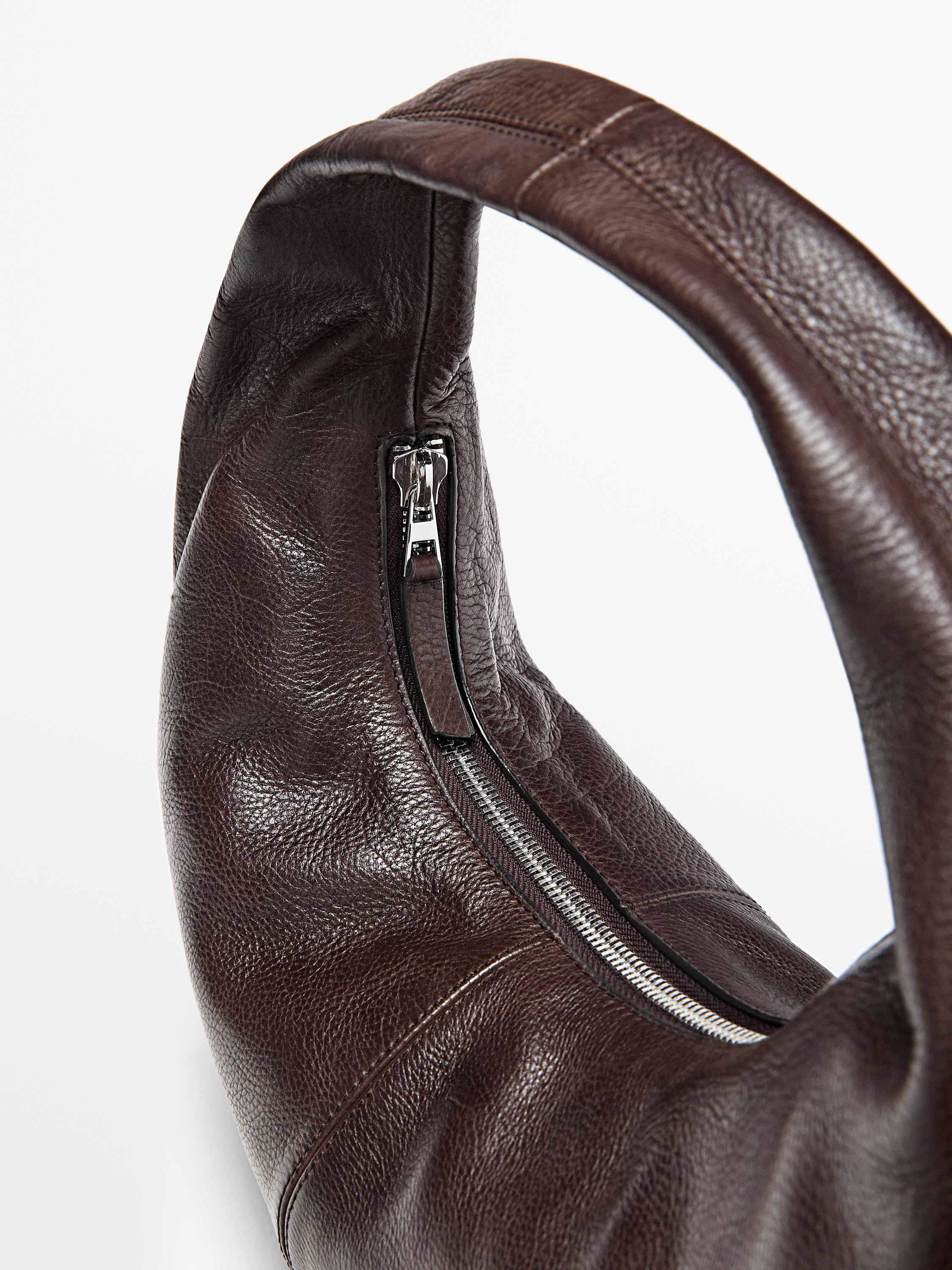 Medium nappa leather half-moon bag | Massimo Dutti UK