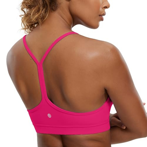 CRZ YOGA Butterluxe Womens Y Back Sports Bra - Padded Racerback Low Impact Spaghetti Thin Strap Workout Yoga Bra Granita Pink Small | Amazon (US)