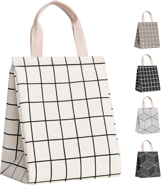 HOMESPON Reusable Lunch Bag Insulated Lunch Box Canvas Fabric with Aluminum Foil, Lunch Tote Hand... | Amazon (US)