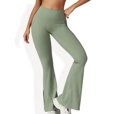 Anna-Kaci Active Women's High Waist Flare Leg Yoga Pants with Side Slit Detail- Medium, Green | Target
