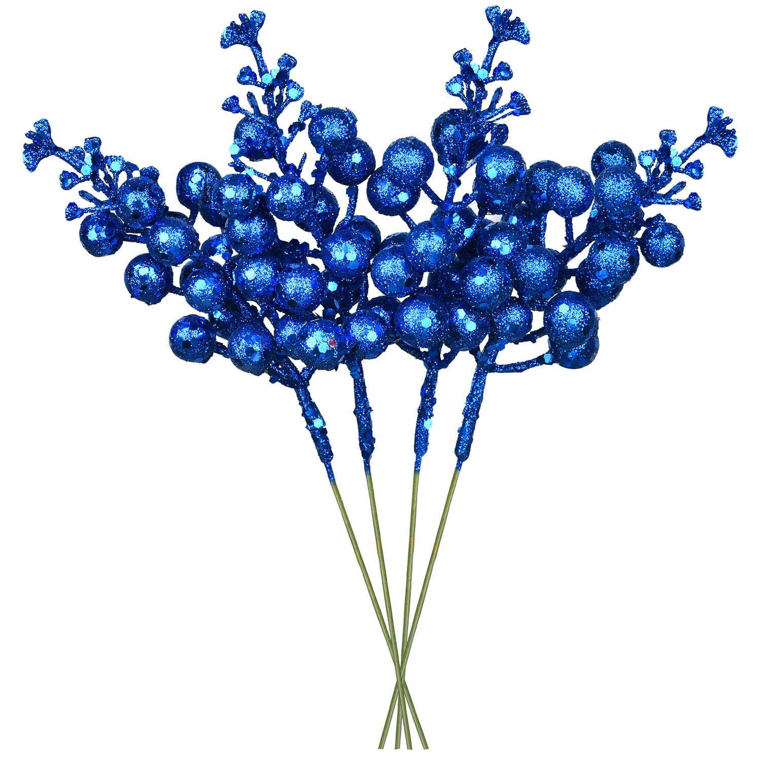 DearHouse 14 Pack Christmas Glitter Berries Stems, 7.8Inch Artificial Christmas Picks for Christmas Tree Ornaments, DIY Xmas Wreath, Crafts, Holiday and Home Decor (Dark Blue) | Amazon (US)