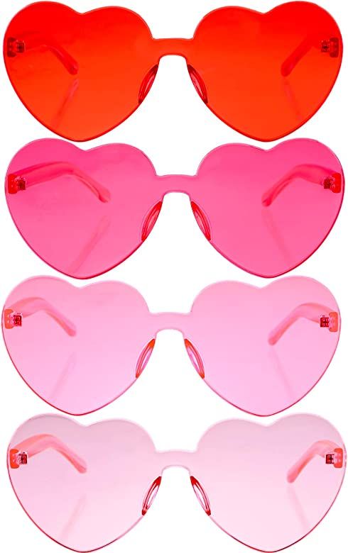 4 Pairs Heart Sunglasses Heart Shaped Sunglasses Transparent Love Glasses Tinted Eyewear | Amazon (US)