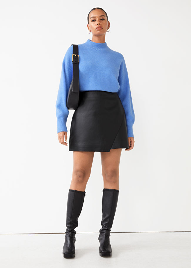 Asymmetric Overlapped Leather Mini Skirt | & Other Stories US