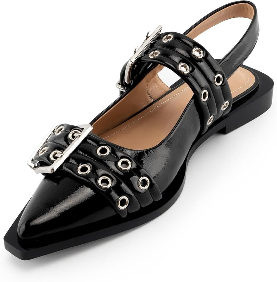 KaroNairy Wide Buckle Ballet Flats for Women Pointy Toe Slingback Flats Square Toe Dressy Flats B... | Amazon (US)