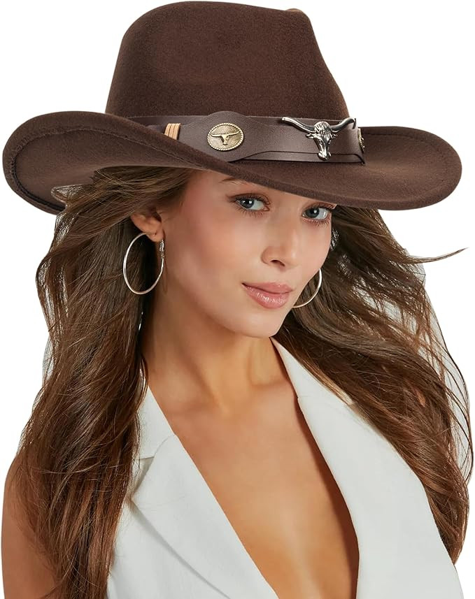 Classic-Western-Cowboy-Hat Wide-Brim Felt-Cowgirl-Fedora-Jazz-Hat for Women Men(Size:S-M) | Amazon (US)