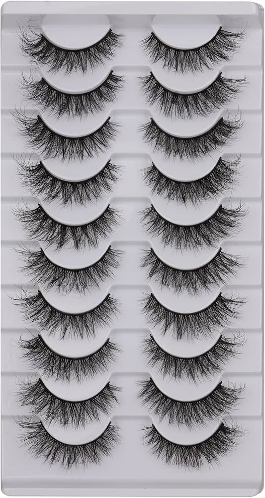 JIMIRE False Lashes Natural Wispy Cat Eye Mink Lashes Pack 12MM Short Small Fake Eyelashes 10 Pai... | Amazon (US)