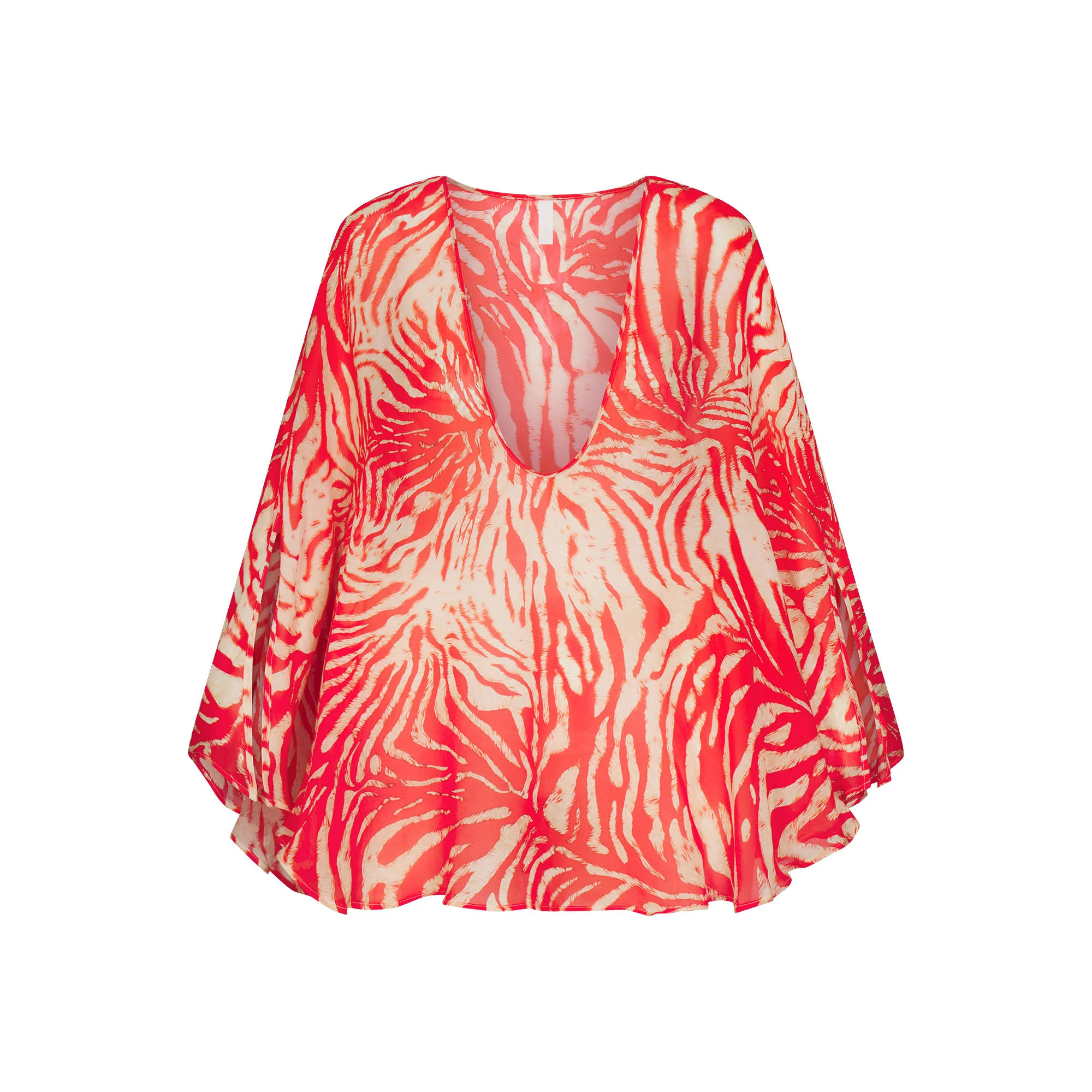 SWIM COVER-UPS SHEER MINI KAFTAN | CARMINE ZEBRA PRINT | SKIMS | SKIMS (US)