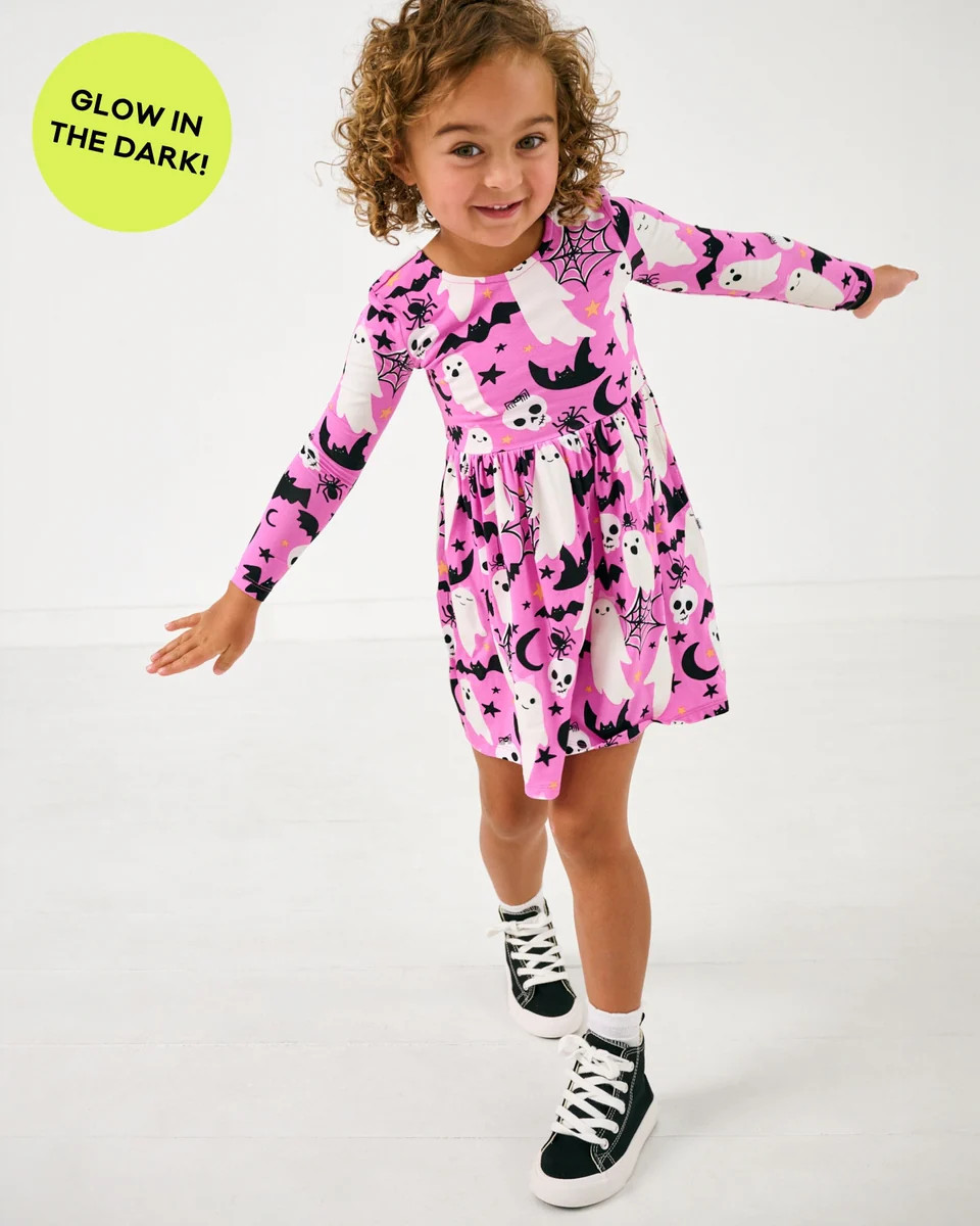 Pink Frightful Friends Bow Back Skater Dress | Little Sleepies
