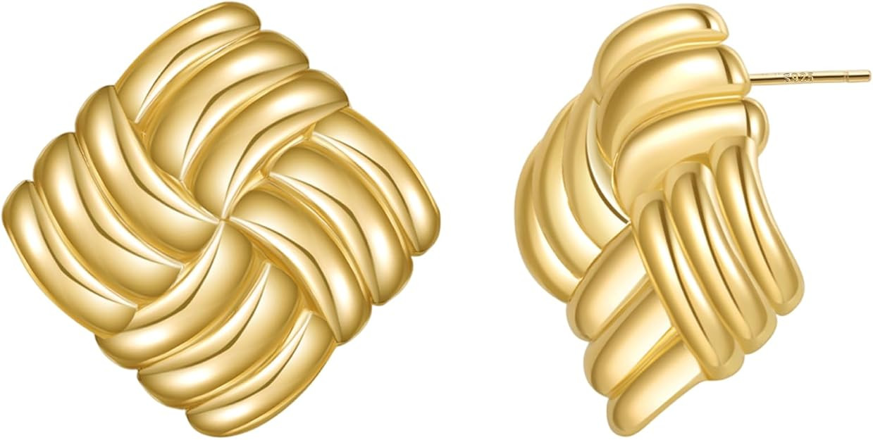 MOROTOLE Chunky Gold Earrings, Vintage Gold Statement Stud Earrings for Women Trendy 18K Gold Squ... | Amazon (US)