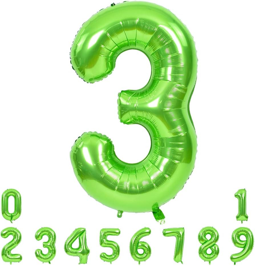 TONIFUL 40 Inch Large Green Numbers Balloons 0-9, Number 3 Digital 3 Helium Foil Mylar Big Number... | Amazon (US)