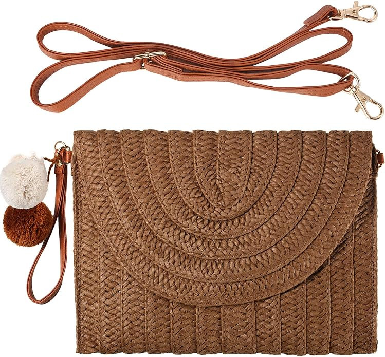 Frienda Straw Clutch Shoulder Bag for Women Straw Woven Purse Summer Beach Purse Rattan Handbag W... | Amazon (US)
