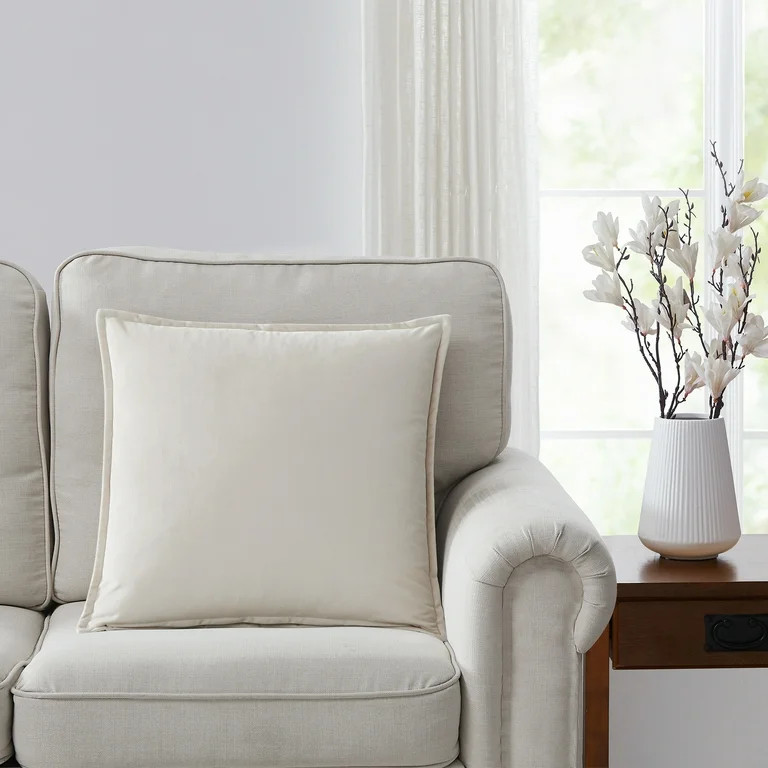 Better Homes & Gardens 20" x 20" Solid Reversible Beige/White Velvet Decorative Pillow | Walmart (US)