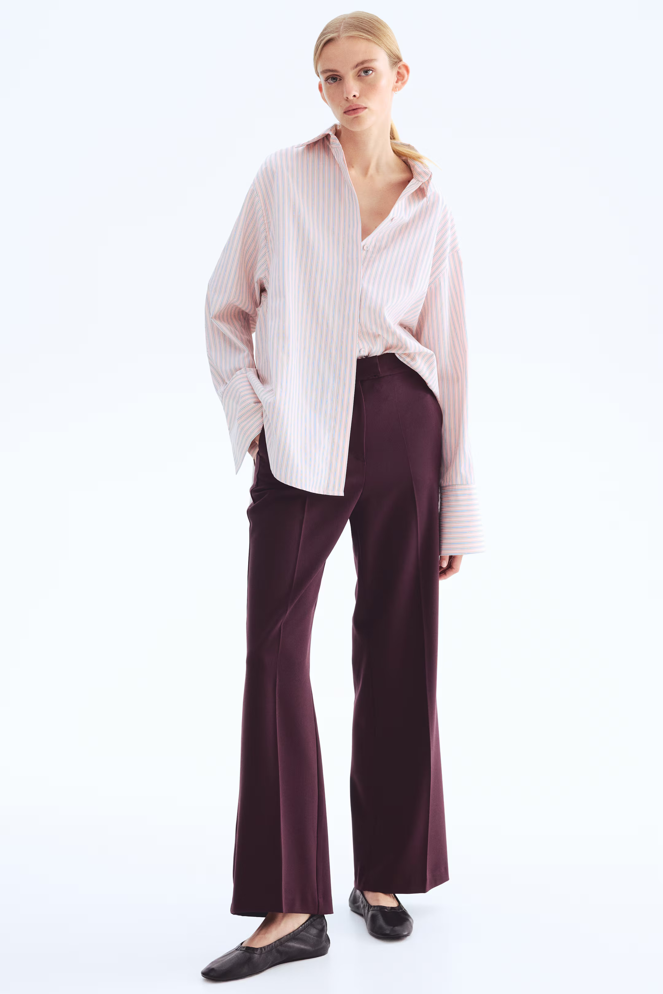 Bootcut trousers - Burgundy - Ladies | H&M GB | H&M (UK, MY, IN, SG, PH, TW, HK)