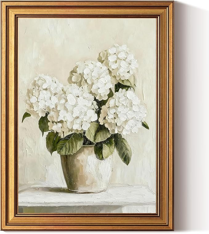 InSimSea Hand-Painted Vintage White Hydrangea Art,12x16inch,3D Textured Paintings Artwork Wall De... | Amazon (US)