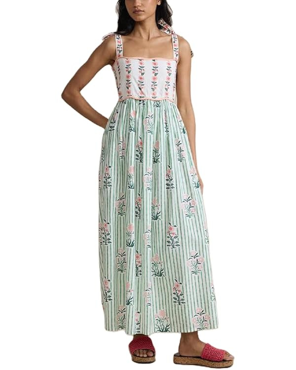 Women Y2k Boho Maxi Dress Floral Tie Shoulder Spaghetti Strap Long Dress Summer Backless Beach Fl... | Amazon (US)