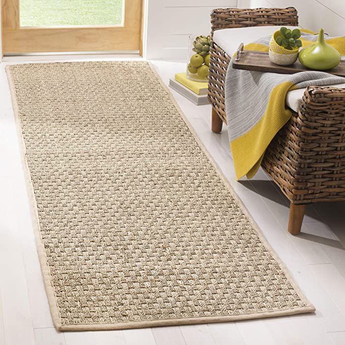 SAFAVIEH Natural Fiber Collection 2'6" x 8' Beige NF114A Border Basketweave Seagrass Runner Rug | Amazon (US)