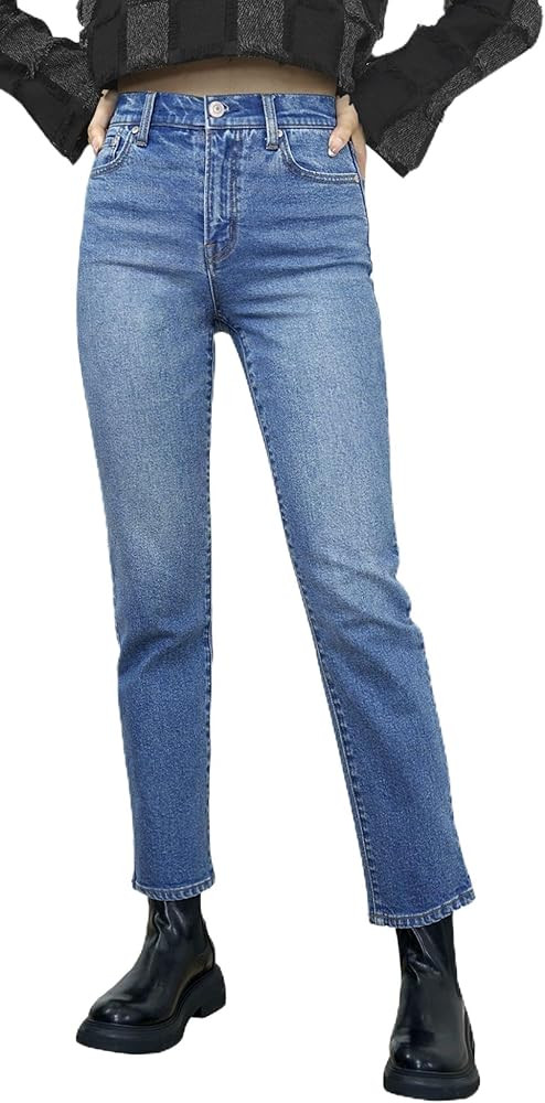 OFLUCK Women Ripped High Waisted Jeans Frayed Raw Hem Regular Fit Boyfriend Distressed Denim Pant... | Amazon (US)