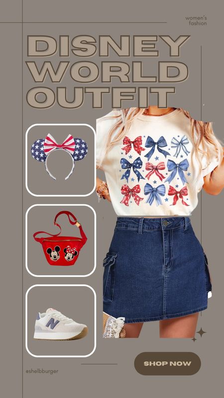 4th of July outfit
Disney vacation 4th of July outfit

USA coquette bows shirt 
American flag Disney eats
Red Mickey and Minnie Mouse Fanny pack 
New Balance walking sneakers

#LTKSaleAlert #LTKTravel #LTKSeasonal