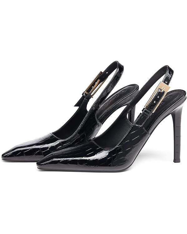 Coutgo Women's Slingback High Heels Pointed Toe Stilettos | Metal Buckle, Dress Party, Pump Shoes | Amazon (US)