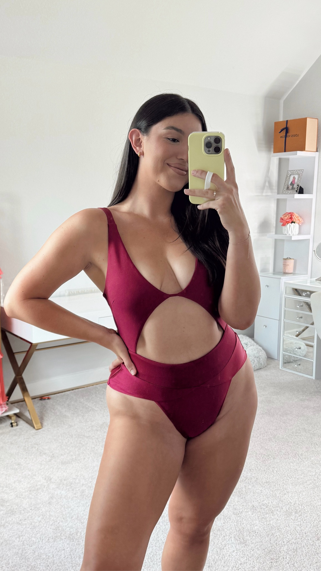 I love the cut of this swimsuit so much!❤️ and this mauvy maroon color is so rich!
It’s a bit cheeky but stays in place

Swimsuit, swimwear, bathing suit, midsize swimsuit, curvy swimwear, mbm swim

#LTKMidsize #LTKSwim #LTKPlusSize