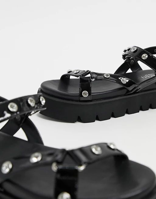 Simmi London Izzie chunky embellished sporty sandals in black | ASOS (Global)