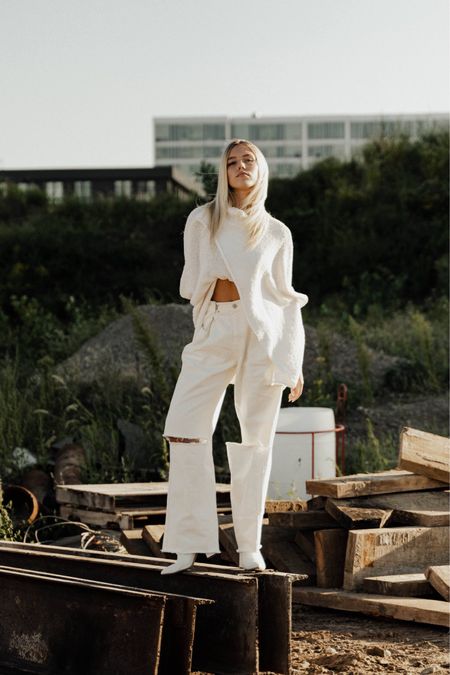 White fall/winter editorial look! Boots are TTS. 

(PC : Peng Yang)
poncho | turtleneck sweater | oversized ripped white mom jeans | denim | white western booties | shoes 

#LTKSeasonal #LTKstyletip #LTKshoecrush